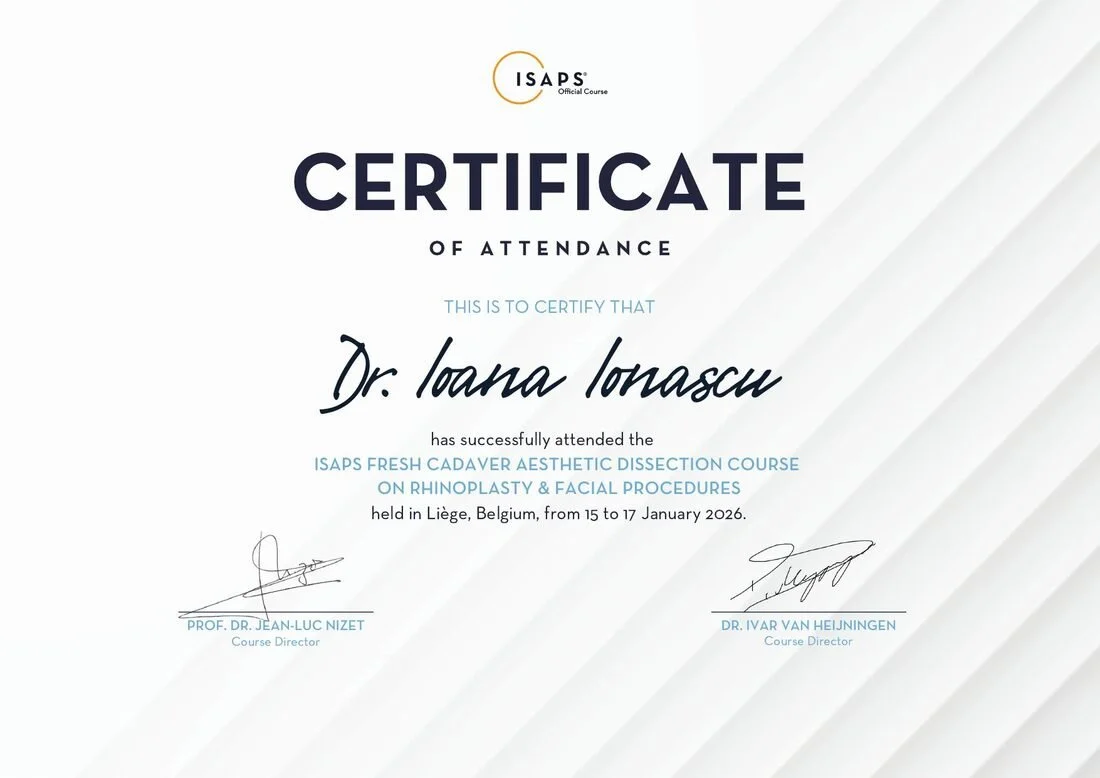 Dr. Ioana Ionașcu - ISAPS Fresh Cadaver Aesthetic Dissection Course on Rhinoplasty & Facial Procedures, Liège 2026 (24 credite CME)