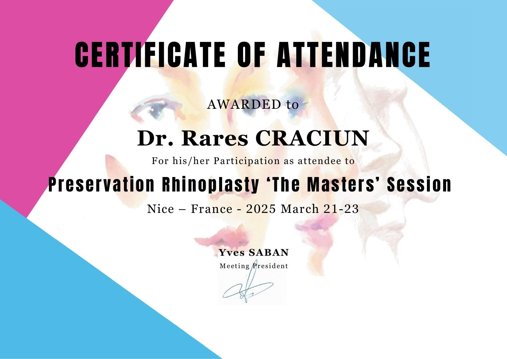 Dr. Crăciun Rareș - Preservation Rhinoplasty The Masters Session, Nice 2025 (20,5 credite CME)