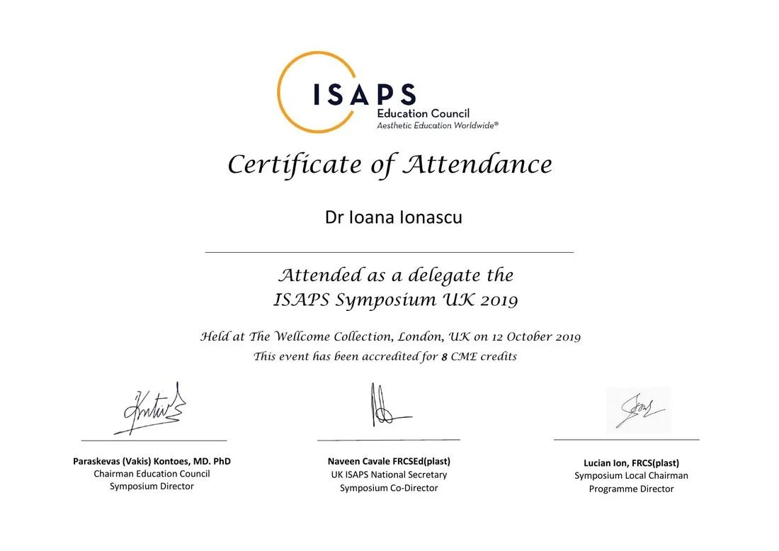 Dr. Ioana Ionașcu - ISAPS Symposium UK, Londra 2019 (8 credite CME)