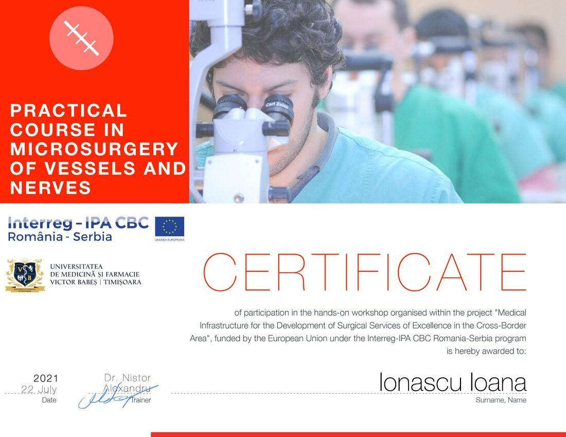 Dr. Ioana Ionașcu - Curs practic de microchirurgie a vaselor și nervilor (UMF „Victor Babeș"), Timișoara 2021