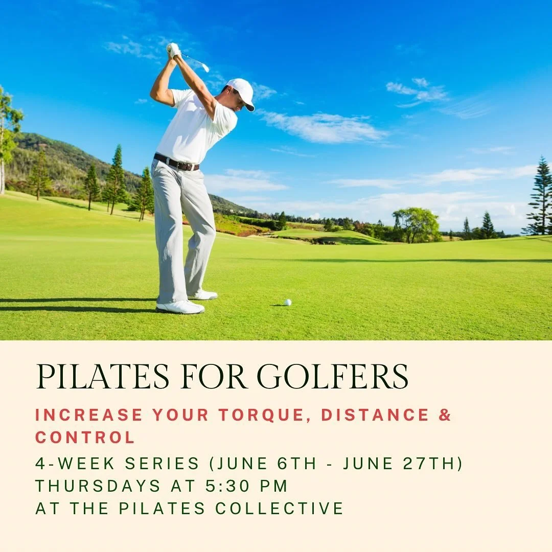 Elevate your golf game with our Pilates for Golfers series ⛳️
This 4-week series is tailored to strengthen your core for more control and consistency, improve range of motion for a more powerful swing, and build better postural alignment to prevent