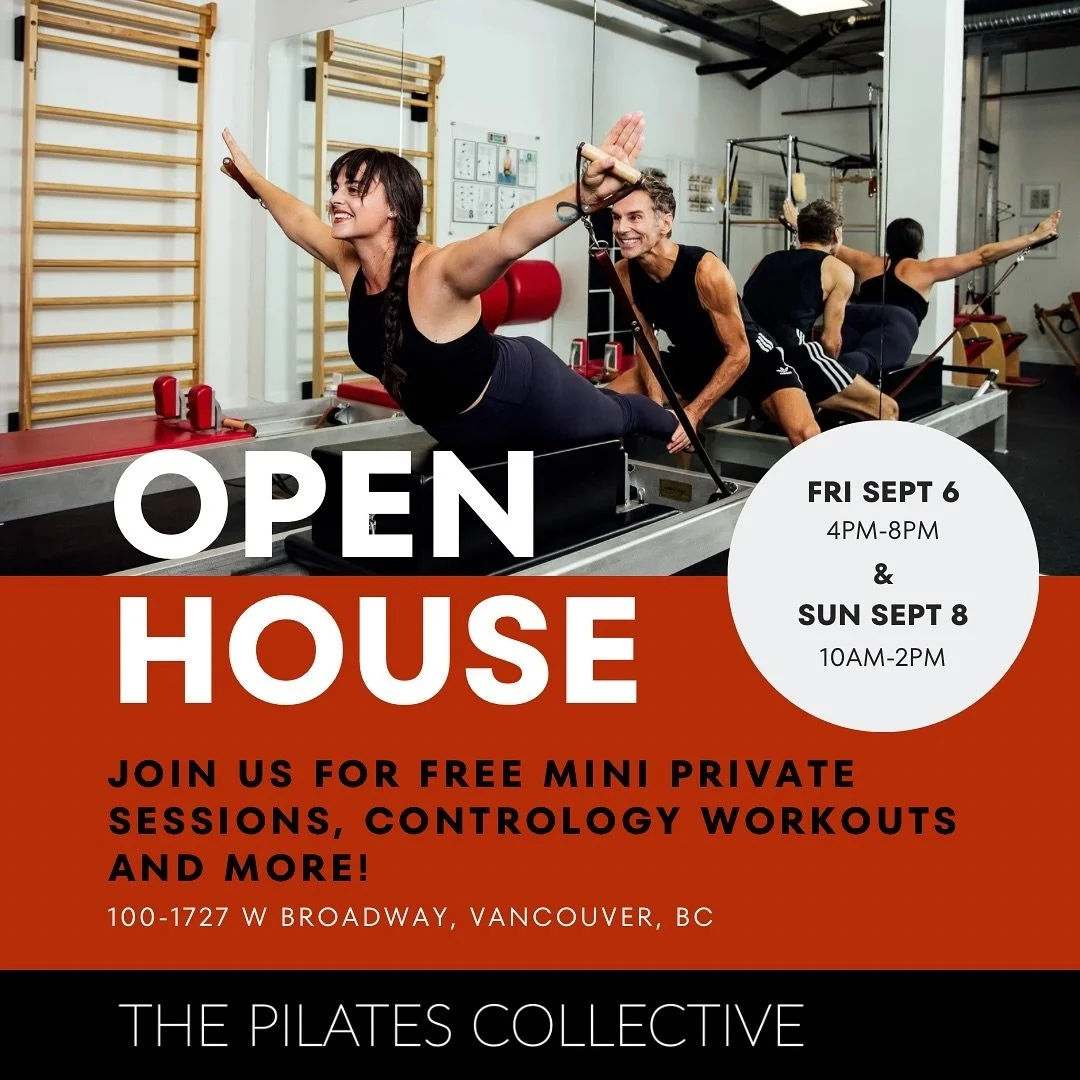 Mark your calendars: we have two Open Houses planned and we would love to welcome you to the studio @thepilatescollective.ca 
- Friday, Sept 6 | 4-8pm
- Sunday, Sept 8 | 10am - 2pm
This is your chance to bring all those friends and family who you k