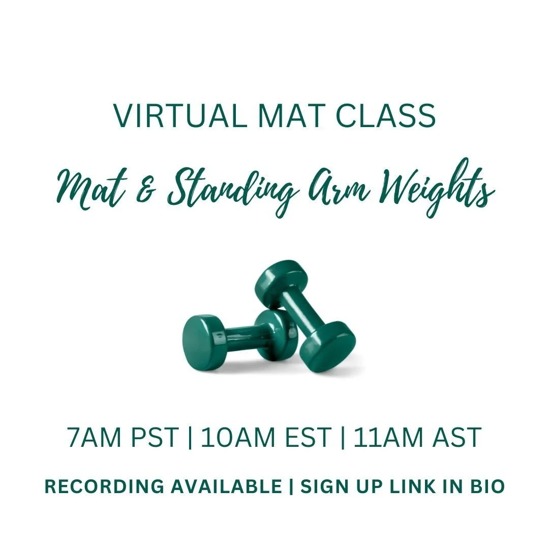 Grab some light weights (or soup cans) for this week's Virtual Mat Class that will end with Standing Arm Weights!
Sign up link in bio.
Recording available if you can't make it live.