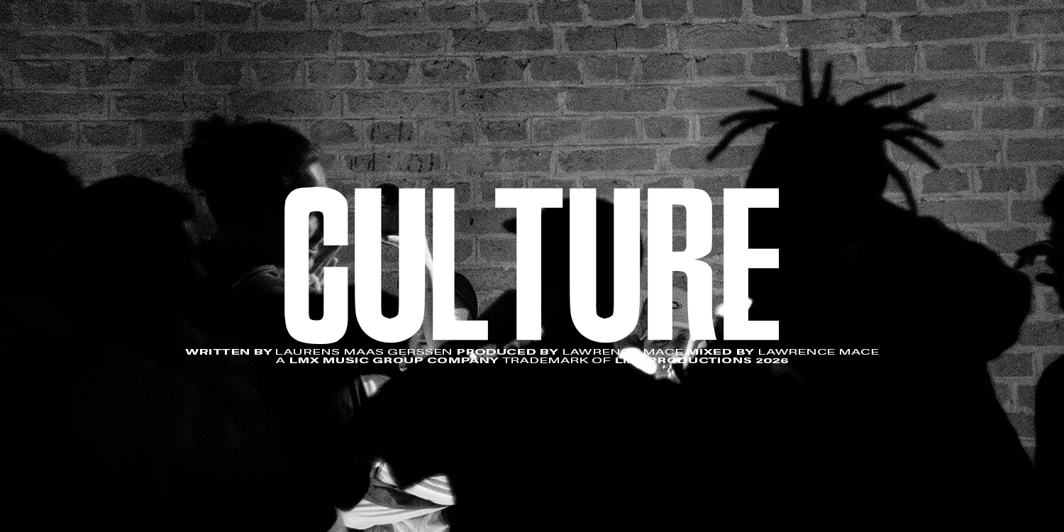 Black and white promotional poster for a musical titled 'CULTURE'. music playlist by Lawrence Mace, powered by LMX Music Group