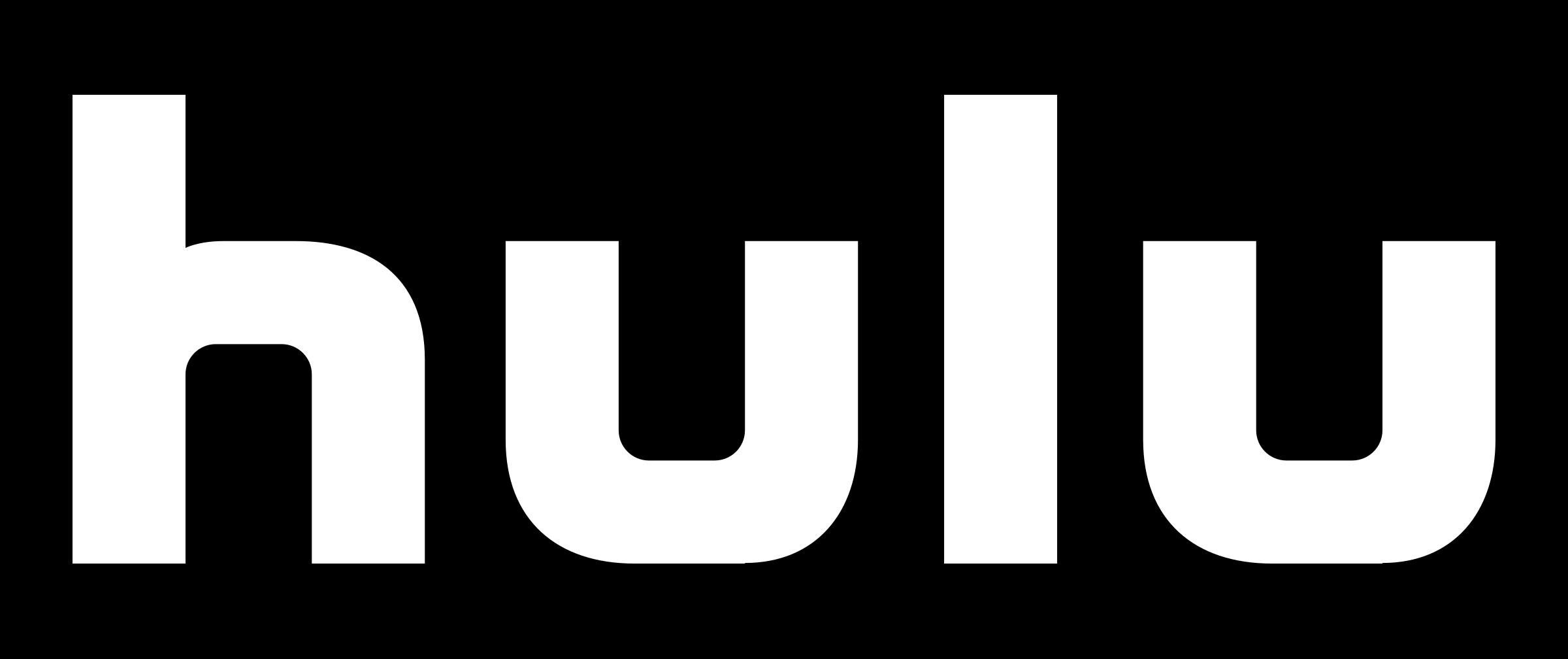 Black background with large white text spelling out 'hulu'.