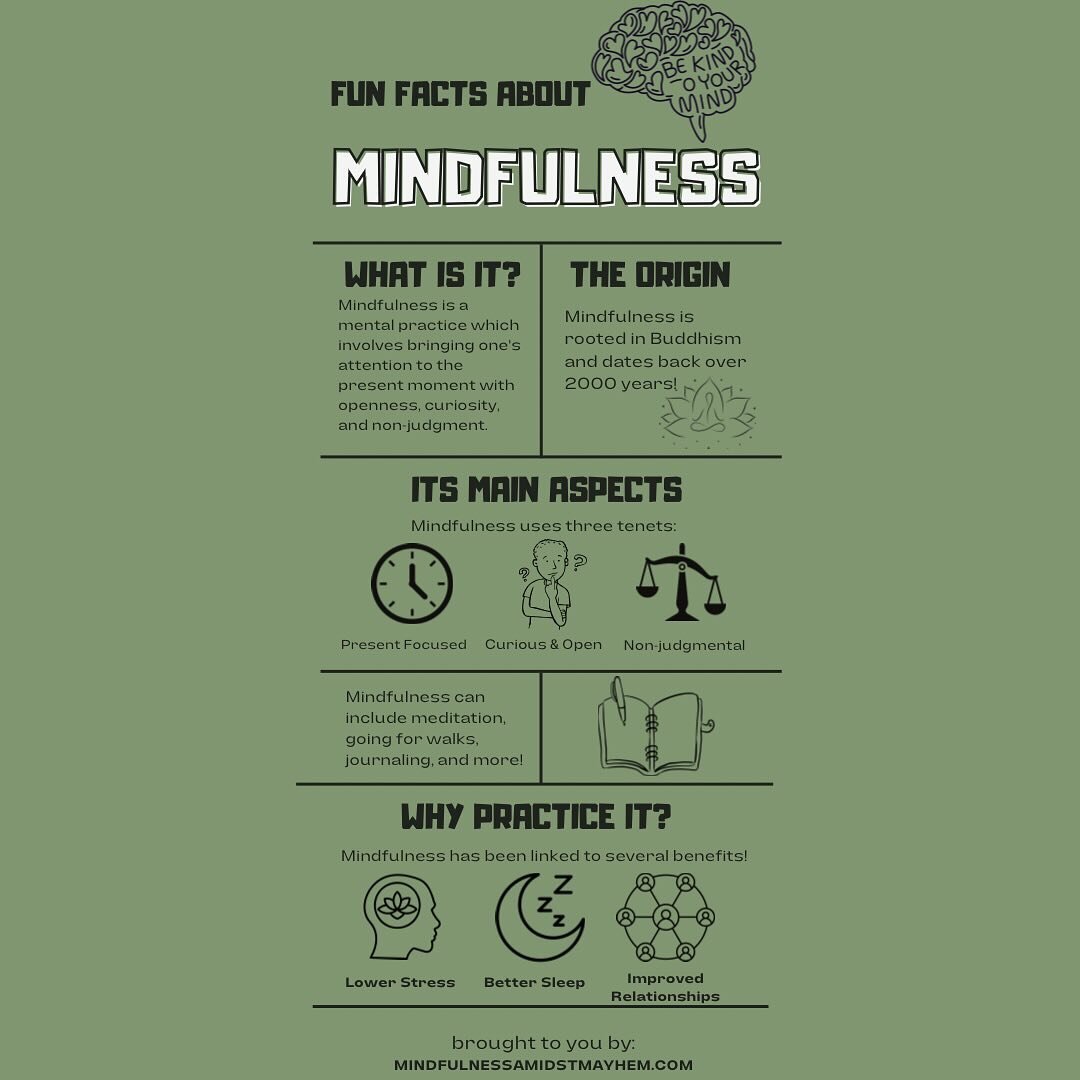 The term mindfulness is used a lot, but what does it actually mean? Here are a few quick facts. Interested in more? Check out some activities to get started on my blog! (Link in bio).