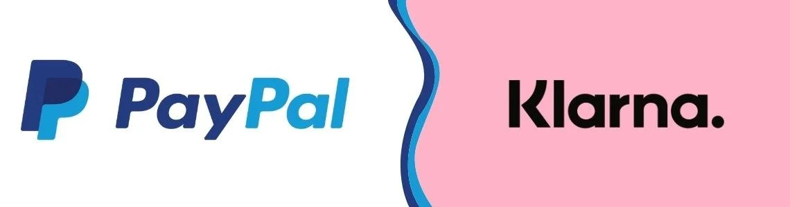 Split image with PayPal logo on the left and Klarna logo on the right.
