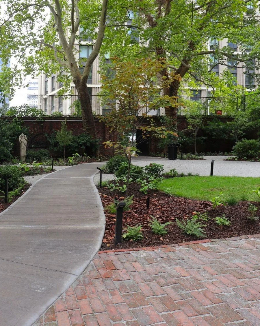 A mix of traditional and modern landscape design elements and forms