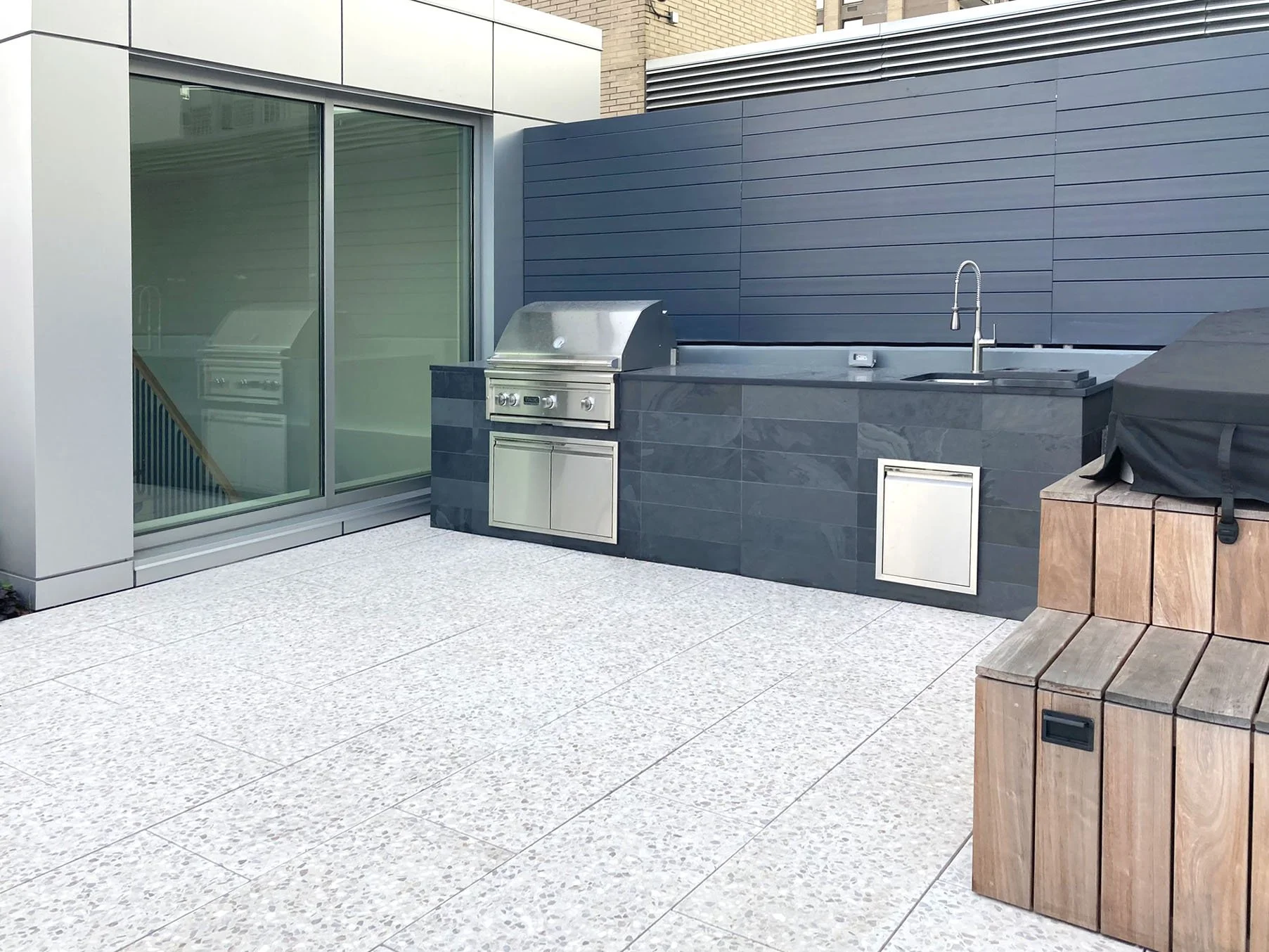 Custom outdoor grill station kitchen on a private terrace. Upper West Side NYC
