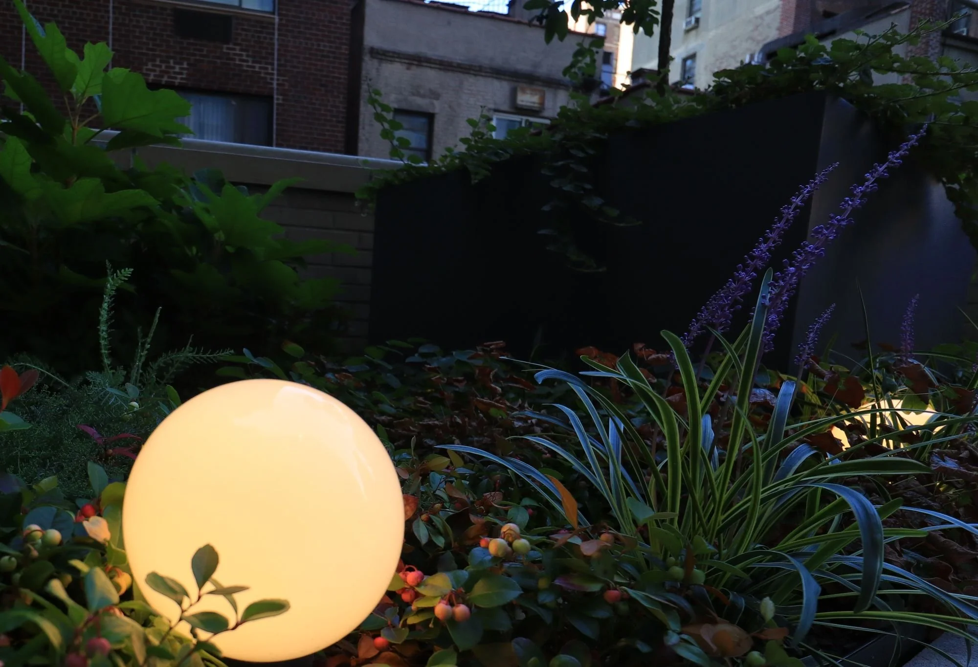 Outdoor landscape lighting on nyc rooftop