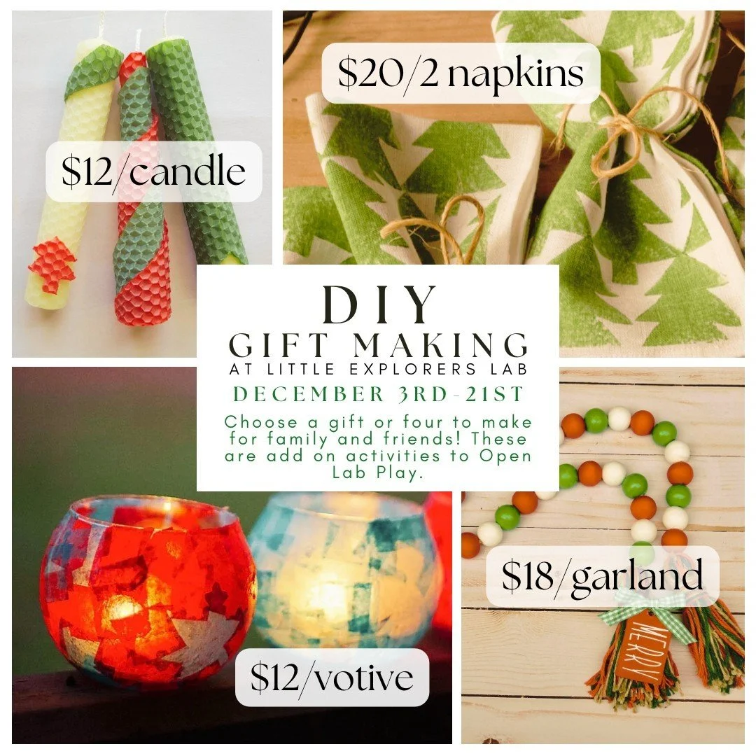 We&rsquo;re making gift giving easy on you this holiday season! What&rsquo;s better than a child made gift for family and friends! Stop in Open Lab from December 3rd through the 21st and pick a gift or four to create! These are add on activities to o