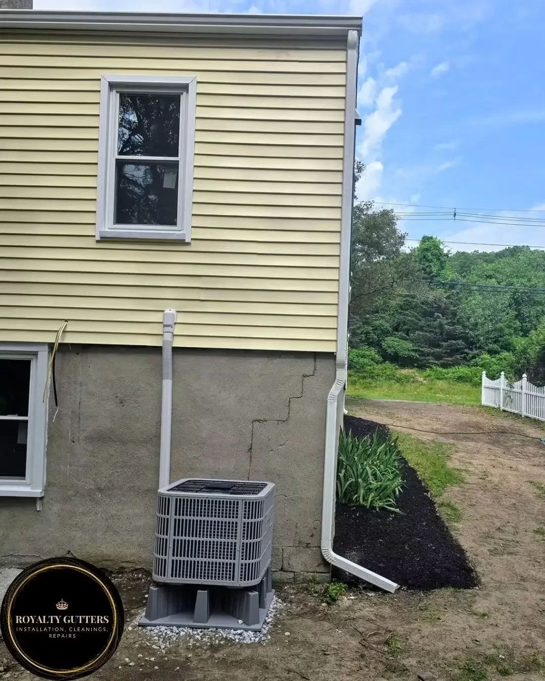 Seamless Gutter Installation in Shrewsbury, MA  5-inch 0.32 aluminum seamless gutter with hidden hangers, 2x3 downspout, (2) insider miters and splash blocks -Royalty Gutters LLC 