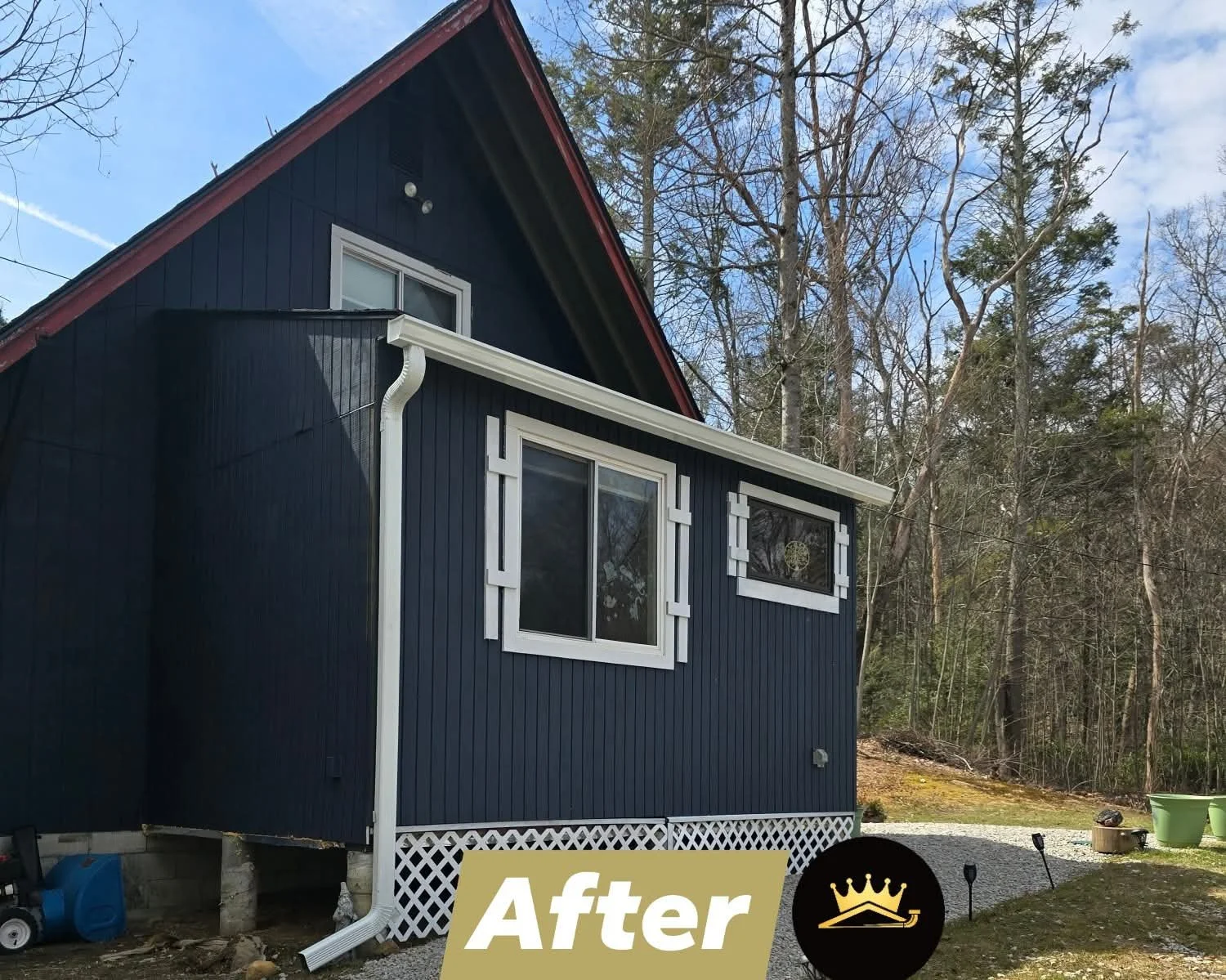 6-inch white aluminum seamless gutters with hidden hangers, 3x4 downspouts, and replacement of rotted fascia boards in Holland, MA