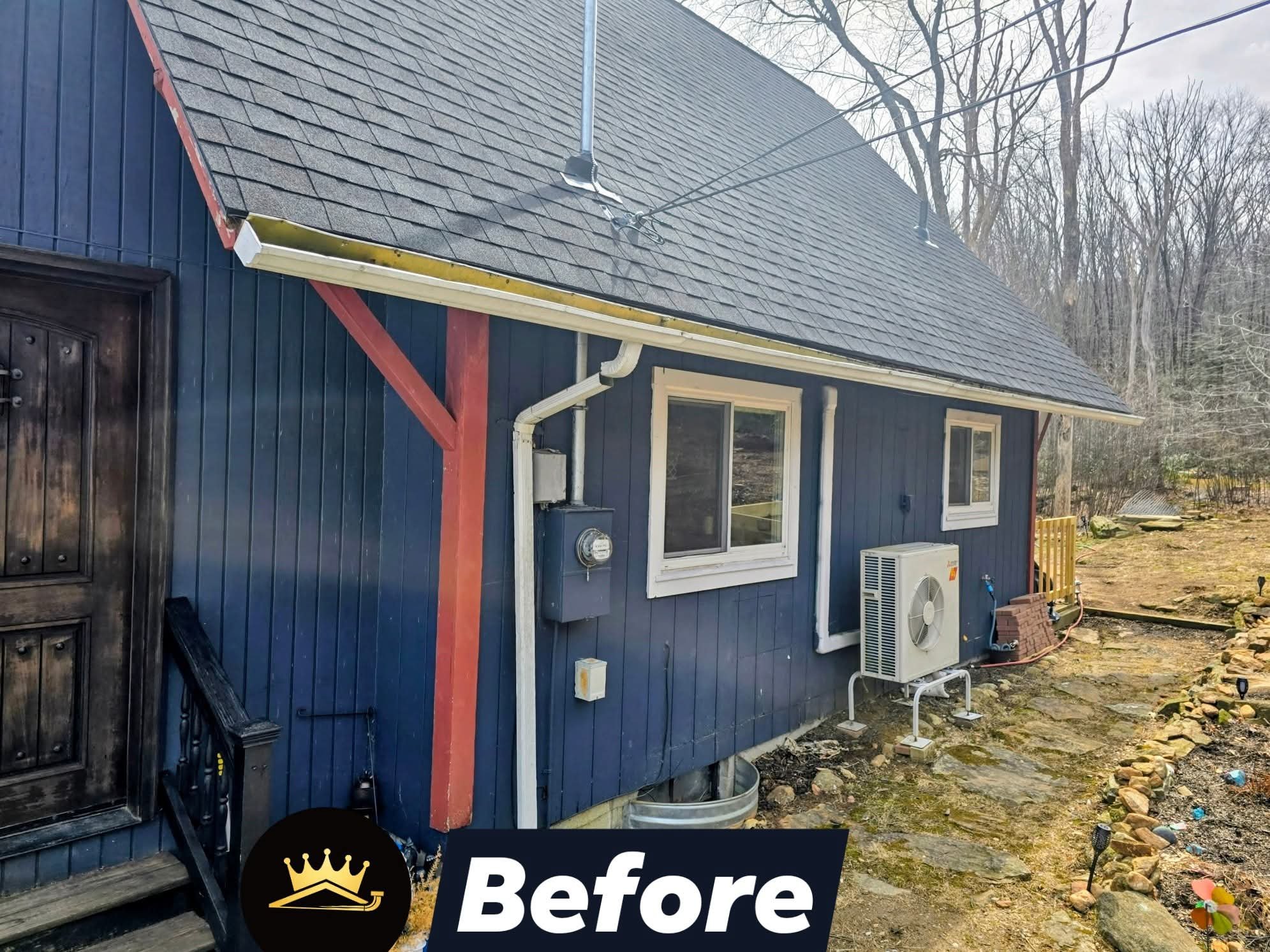 6-inch white aluminum seamless gutters with hidden hangers, 3x4 downspouts, and replacement of rotted fascia boards in Holland, MA