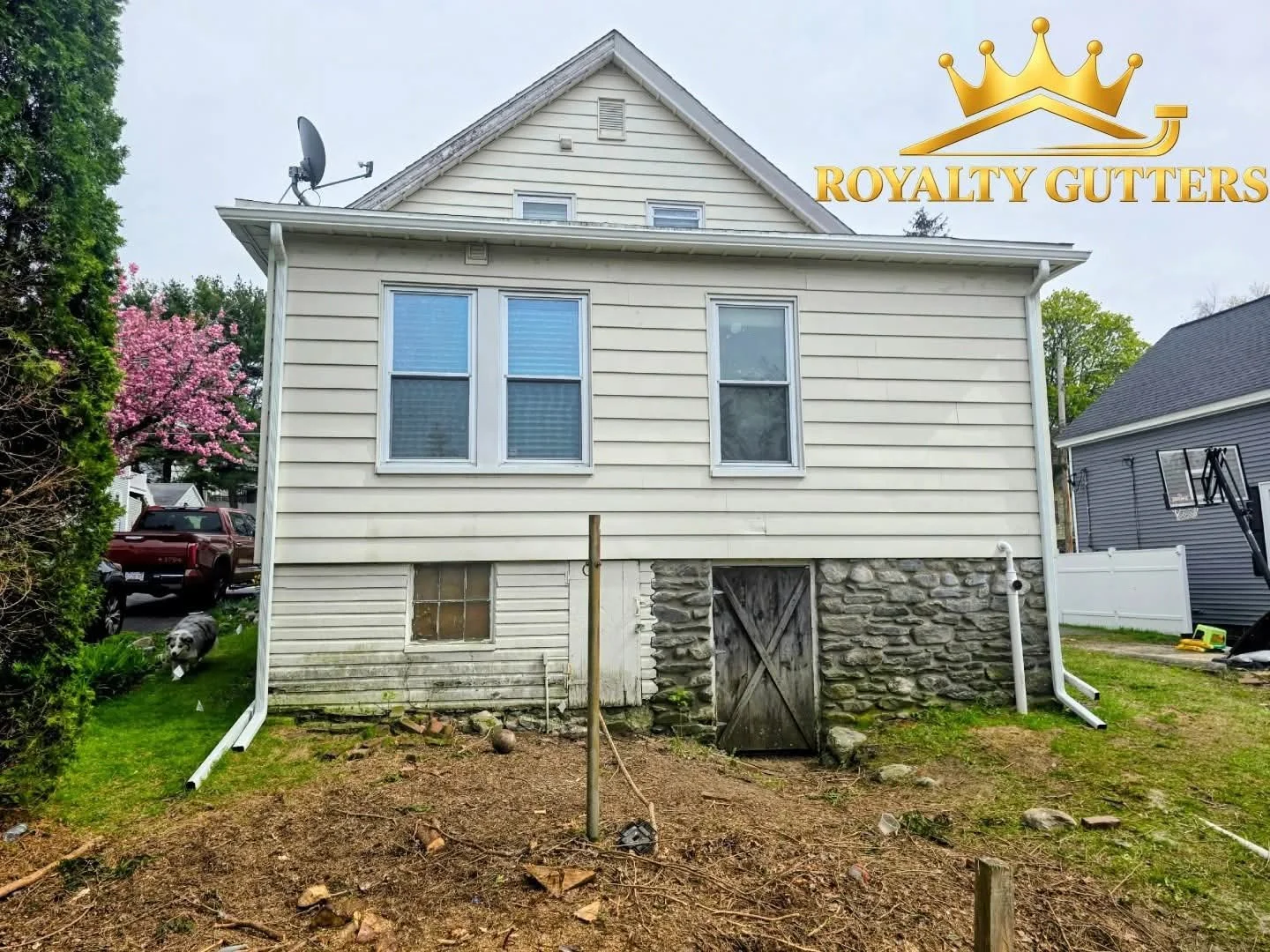 White seamless gutter and downspout installation Auburn MA