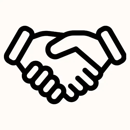 Outline icon of two hands shaking.