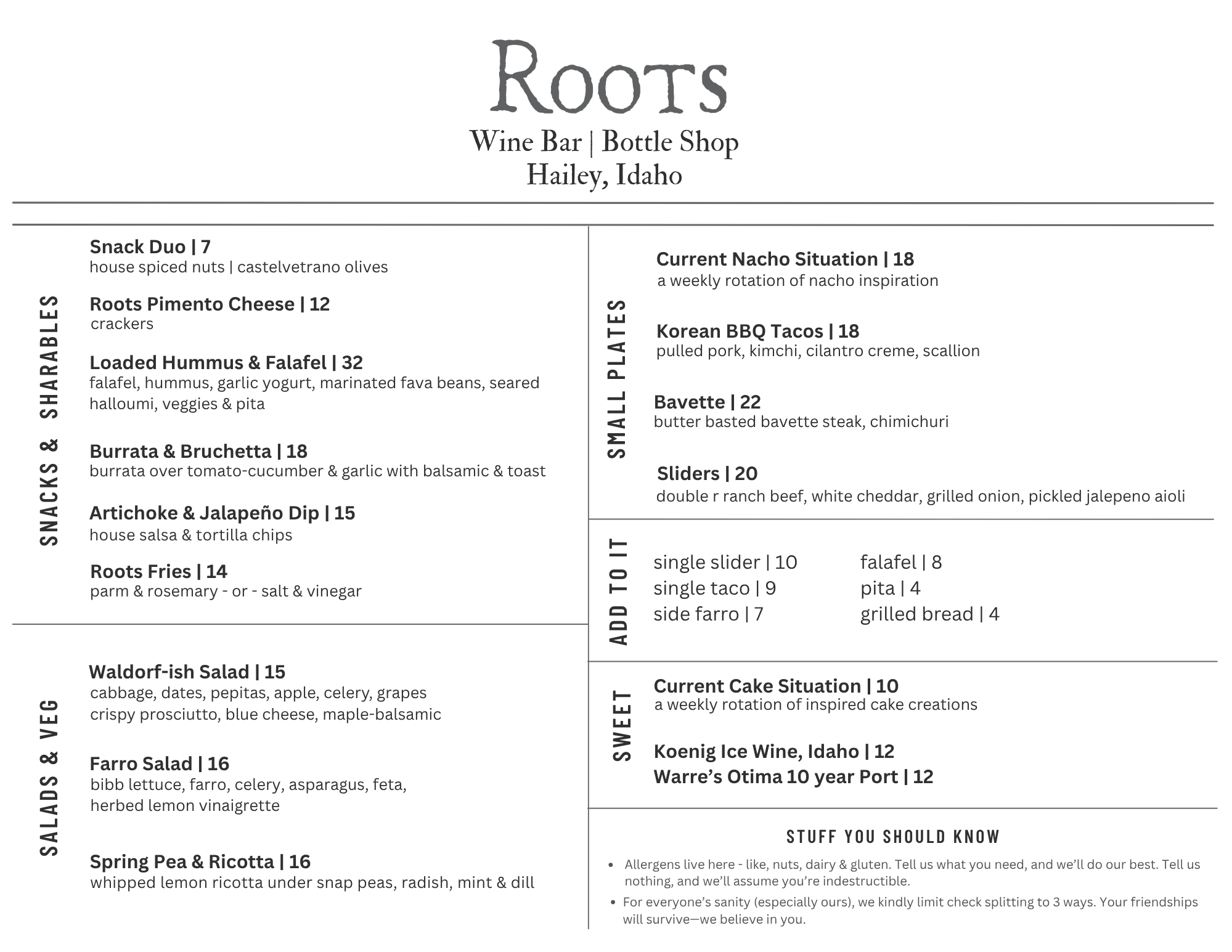 Menu 1 — Roots Hailey