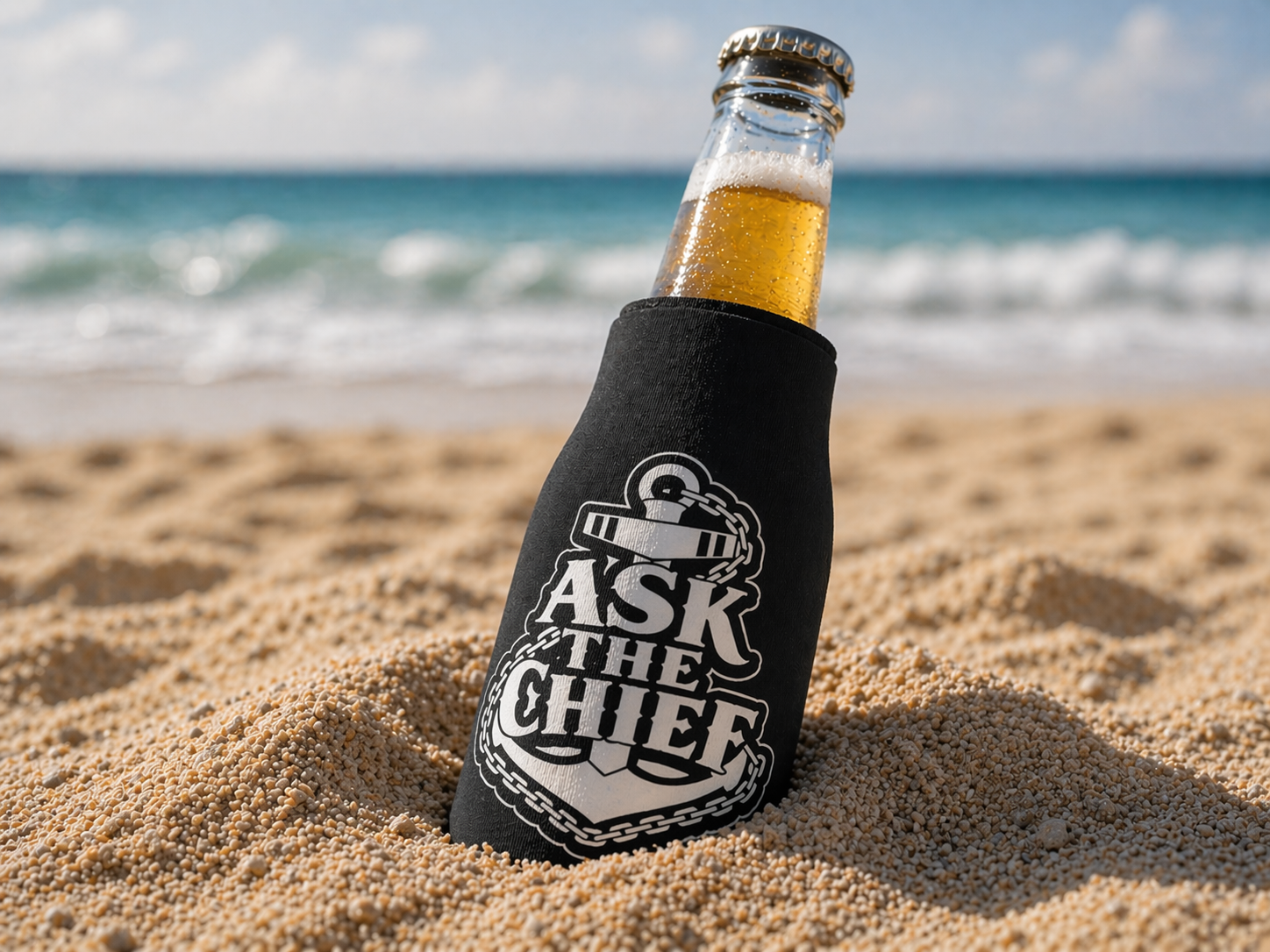 ASK THE CHIEF (BLK) Zip-Up Bottle Cooler Sleeve