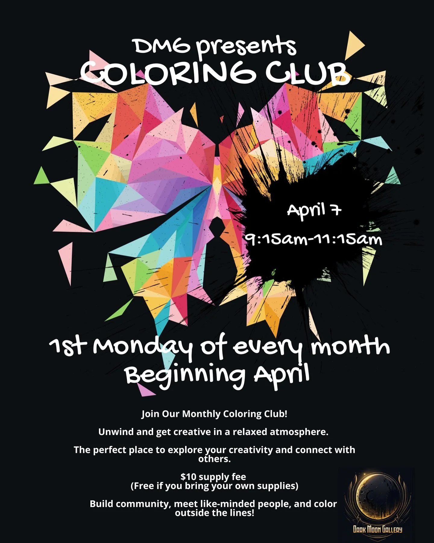 Did you guys know that we have a coloring club launching in April? 

The first Monday of every month beginning April 7 @darkmoongalleries we will be hosting a MONTHLY adult coloring club from 9:15am-11:15am.

We&rsquo;ve had so much going on with the