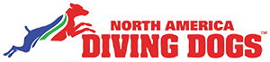 North America Diving Dogs logo with stylized leaping dog