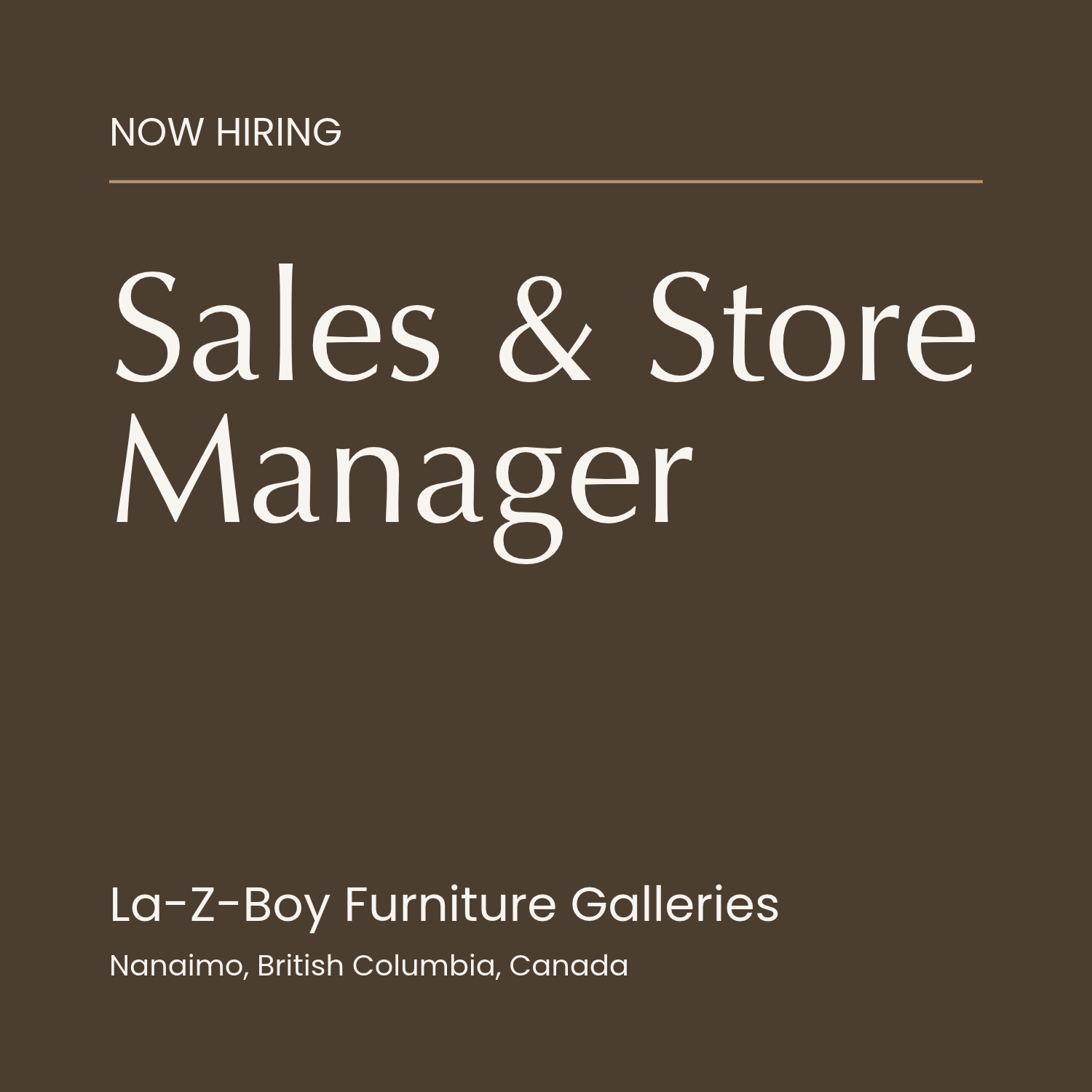 Sales &amp; Store Manager - Nanaimo, British Columbia, Canada