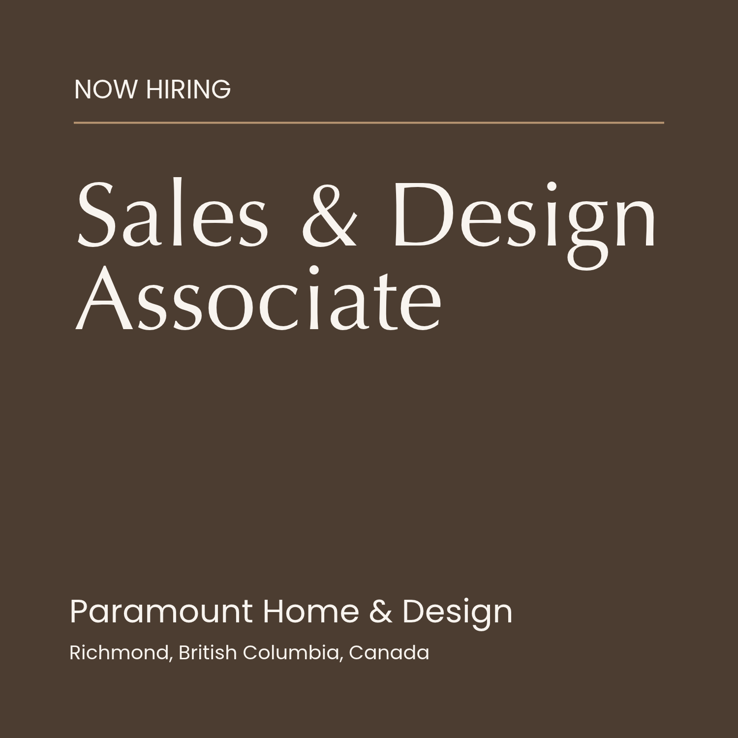 Sales &amp; Design Associate - Richmond, British Columbia, Canada
