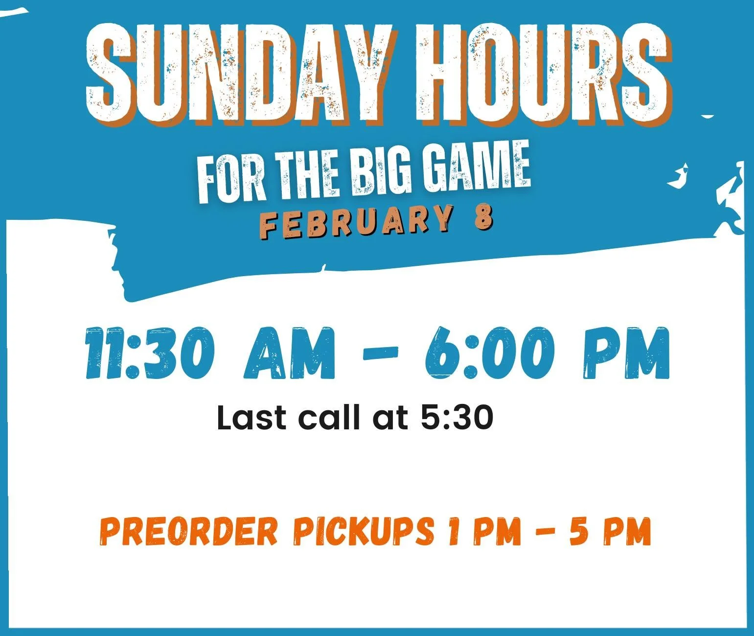 Happy Super Bowl Sunday! 🏈
Reminder that we&rsquo;ll be closing early at 6 PM today.
Last call for in-house dining is 5:30 PM, with preorder pickups from 1&ndash;5 PM.