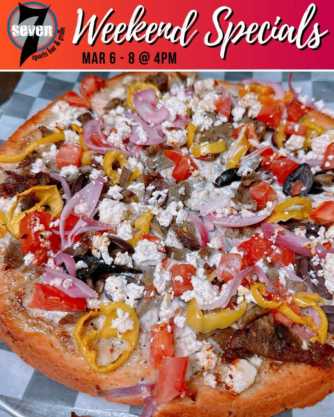 Perfect for sharing&hellip; or not 😏🍕

Come try our weekend specials, like this Greek Pizza on a 12&rdquo; cauliflower crust topped with tzatziki sauce, traditional gyro meat, banana peppers, feta, pickled red onion, tomatoes, and Kalamata olives.