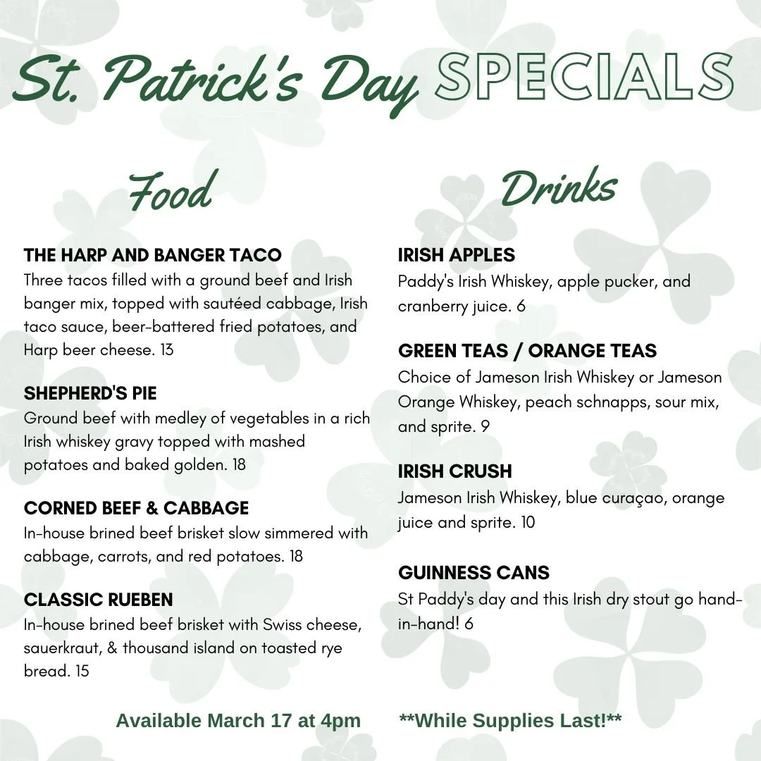 🍀 Happy St. Patrick&rsquo;s Day! Specials are waiting&hellip;doors open at 4!