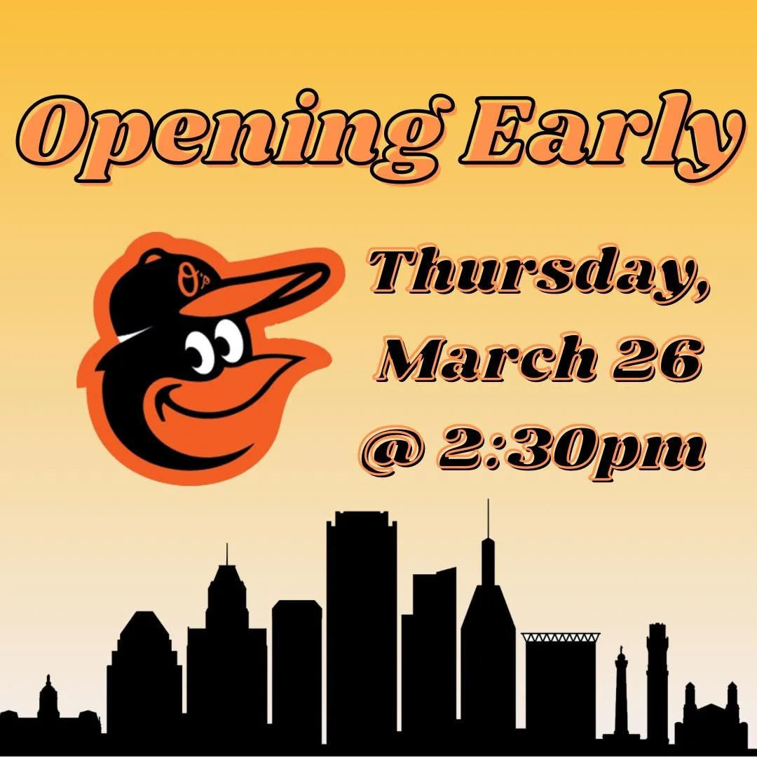 Baseball season is officially back! ⚾️ And so are the much loved BOH Dogs 🌭 See you to watch the Orioles take on the Twins at 3:05! 🧡 🖤 

(Natty Boh and Old Bay simmered hot dogs topped with honey mustard, chopped tomatoes, cole slaw and house pic