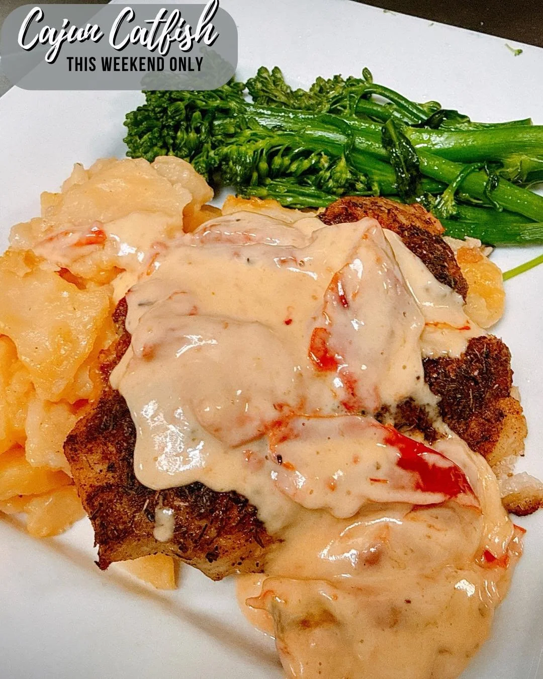 Cajun Catfish 🔥
A little heat, a lot of flavor&hellip;get it before it&rsquo;s gone! 

⚠️ Heads up:
We&rsquo;ll be CLOSED Sunday for Easter &amp; Monday for Spring Cleaning Day