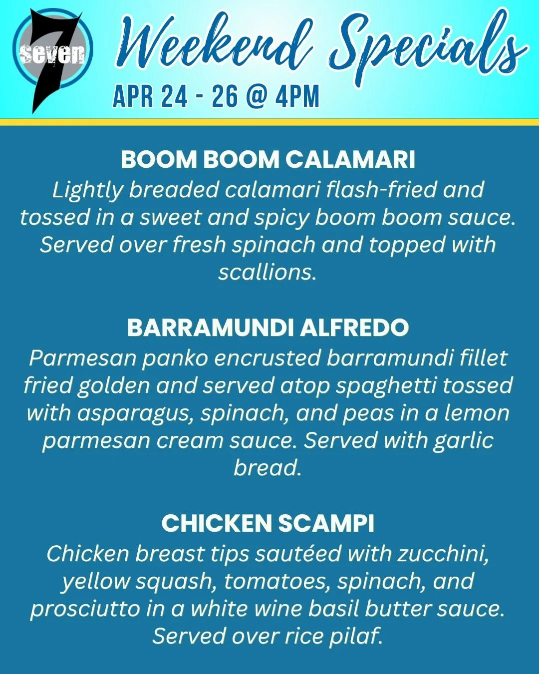 You could cook&hellip; or you could click a few buttons and have something way better 😉🍽️ Weekend specials available in-house or online 📲✨
https://bit.ly/7-daily-specials