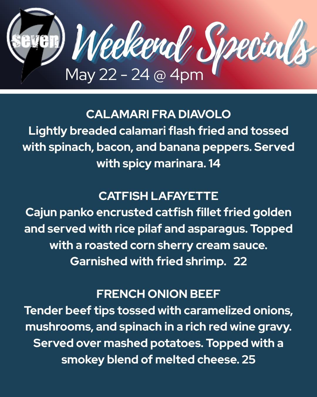 Happy Memorial Day weekend!! 🇺🇸 Let us do the cooking tonight 🥳
https://bit.ly/7-daily-specials

*Reminder we will be closed Monday May 25*