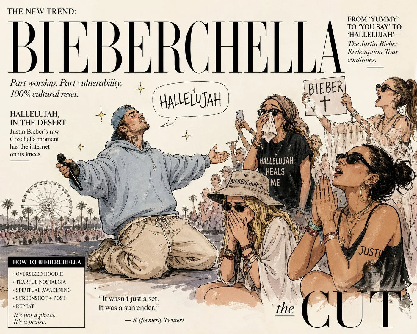 Justin Bieber Coachella Hallelujah illustration