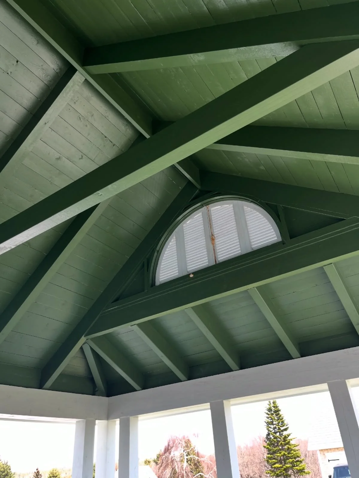 Carport ceiling. Sweet Basil Benjamin Moore.