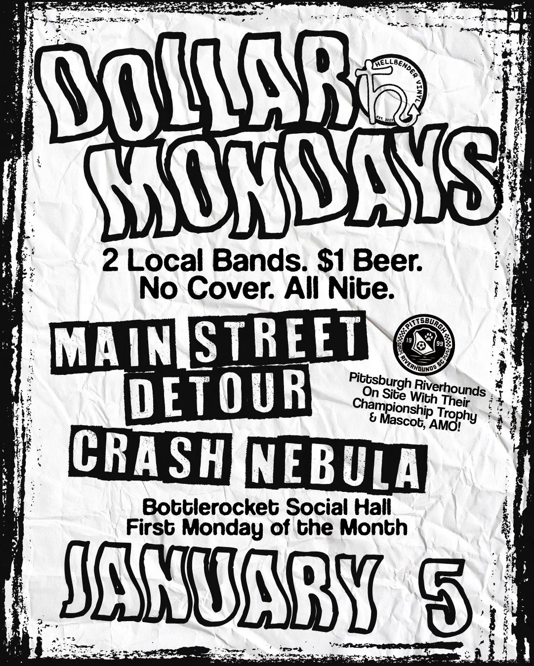 (21+) Hellbender Vinyl Presents: Dollar Mondays with Main Street Detour and Crash Nebula
