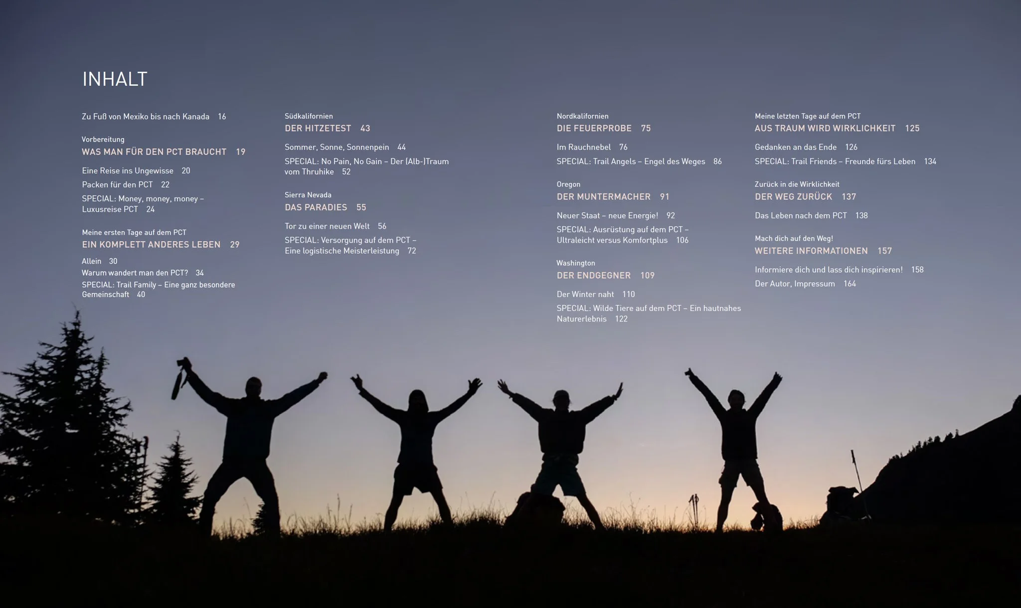 Buch Traum und Abenteuer Pacific Crest Trail_Inhaltsverzeichnis