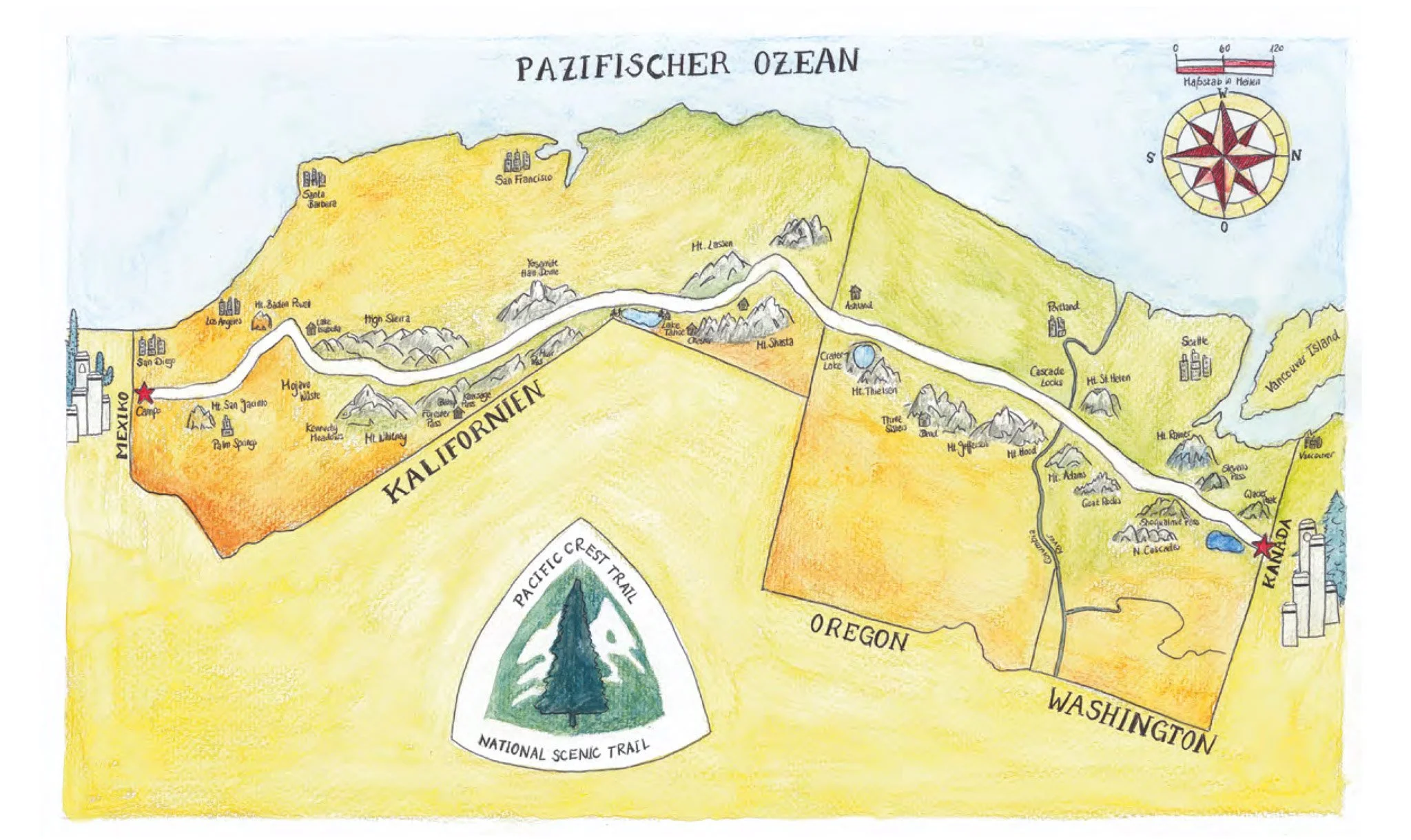 Buch Traum und Abenteuer Pacific Crest Trail_Karte