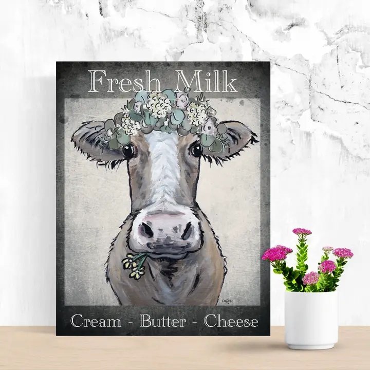 Metal Sign - Fresh Milk Dairy Cow