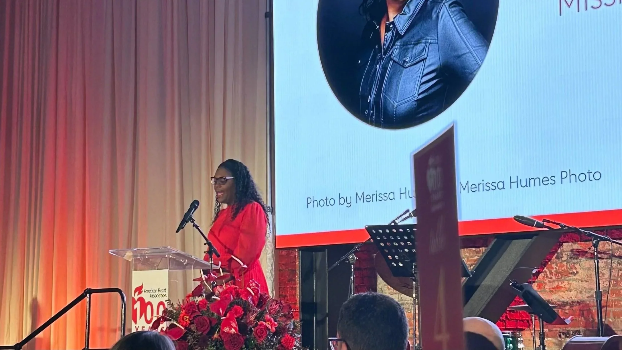 Monique Shields speaking at the American Heart Association Go Red for Women Experience, 2024.