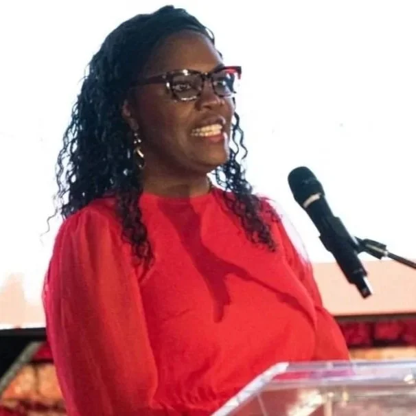 Monique Shields speaking at the American Heart Association Go Red for Women Experience, 2024.