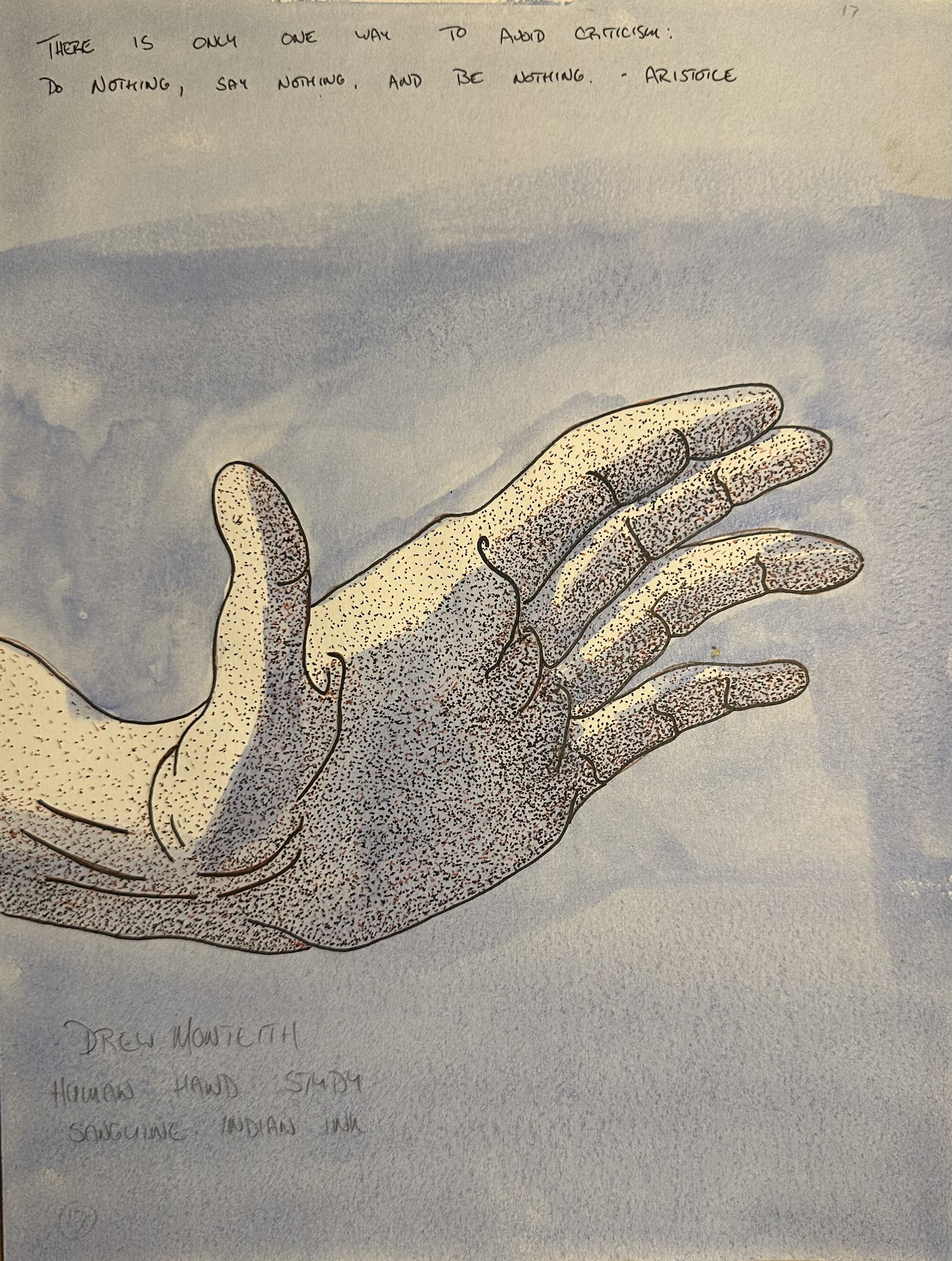 Human Hand Study
Sepia and Black Pen and Ink with Watercolor Wash