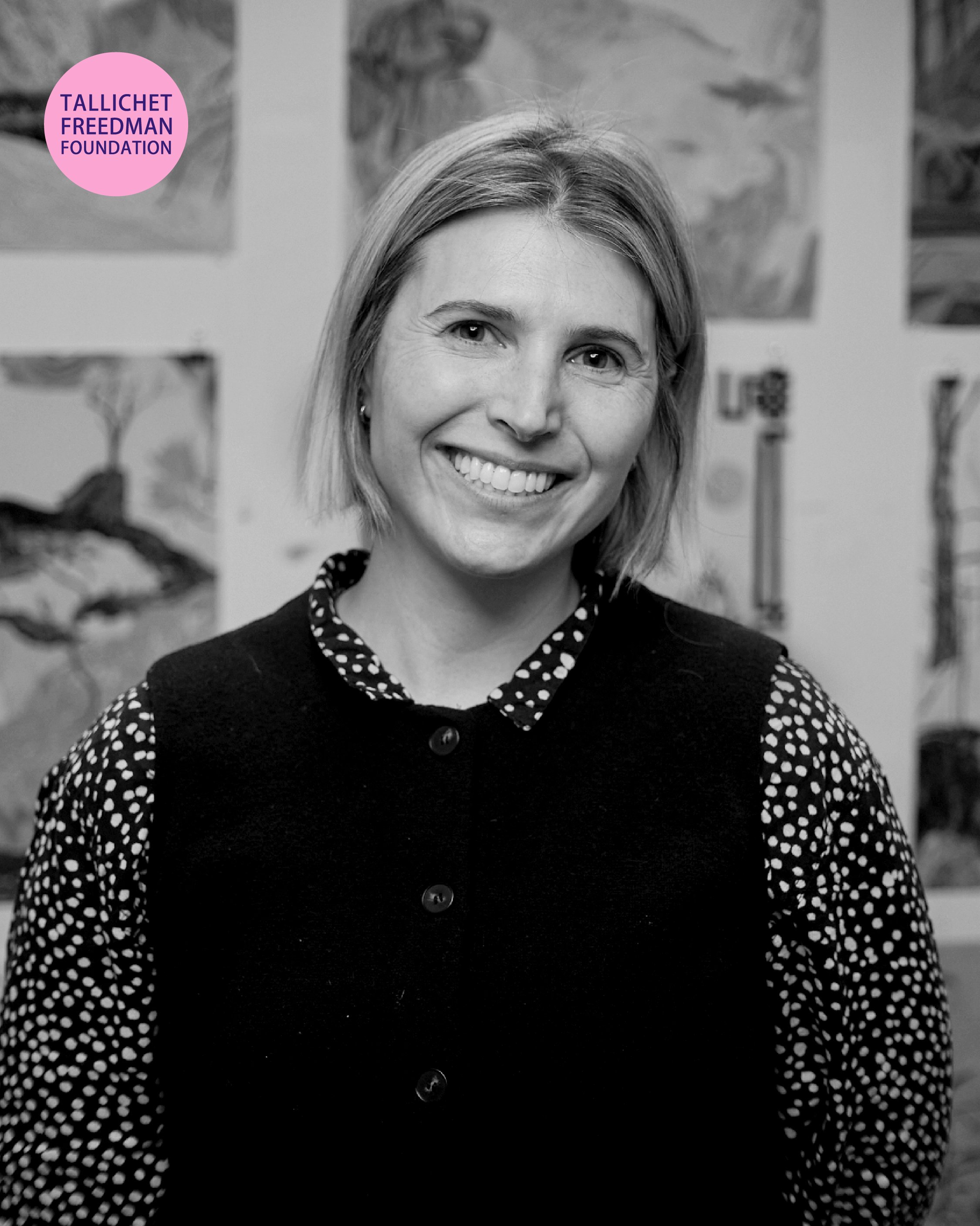 Queens artist Cary Hulbert  in a close-up portrait during a filmed studio interview discussing her artistic practice.