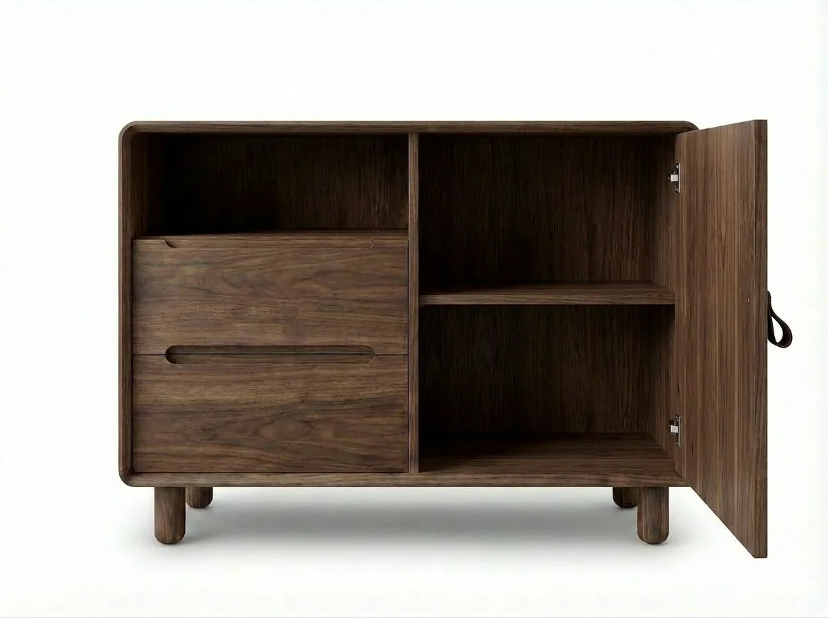 Fen walnut dresser open with shelf.webp