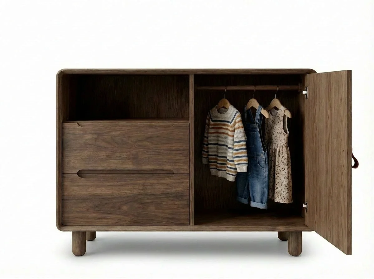 fen walnut dresser open with clothes.webp