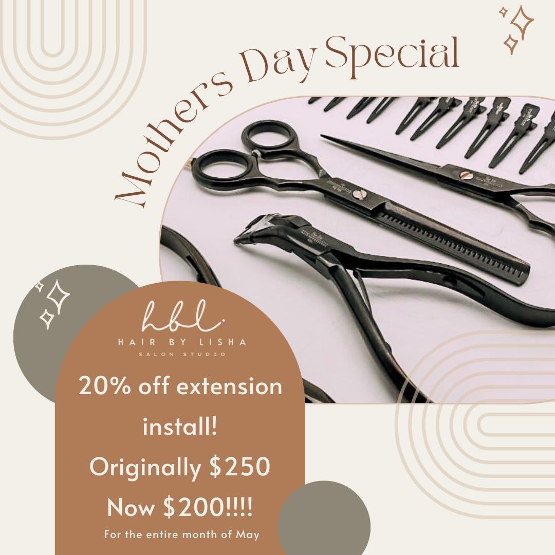 Give your mom a Mothers Day Makeover with some NEW hair! Or just treat yourself 😉 20% off new weft extension install for the entire month of May! Book now at www.hairbylisha.com or dm for more info!