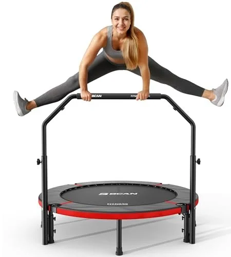 BCAN 40/48" Foldable Mini Trampoline Max Load 330lbs/440lbs, Fitness Rebounder with Adjustable Foam Handle, Exercise Trampoline for Adults Indoor/Garden Workout