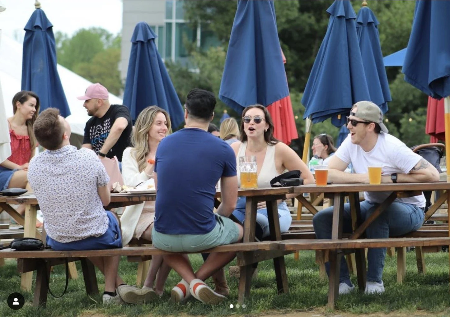 Hanging out at picnic tables. (Shipgarten on Instagram)