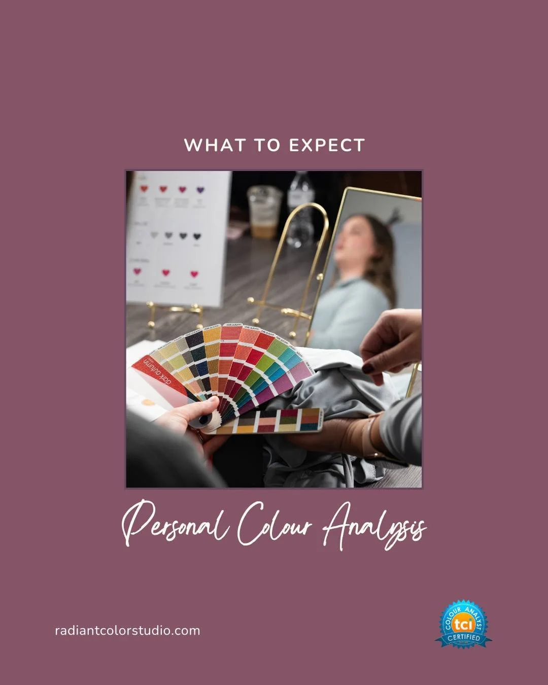 A color analysis session at Radiant Color Studio is part science, part self-discovery, and entirely affirming. ❤️

We begin in a controlled lighting environment using full-spectrum light to ensure accuracy. I use calibrated drapes to assess how diffe