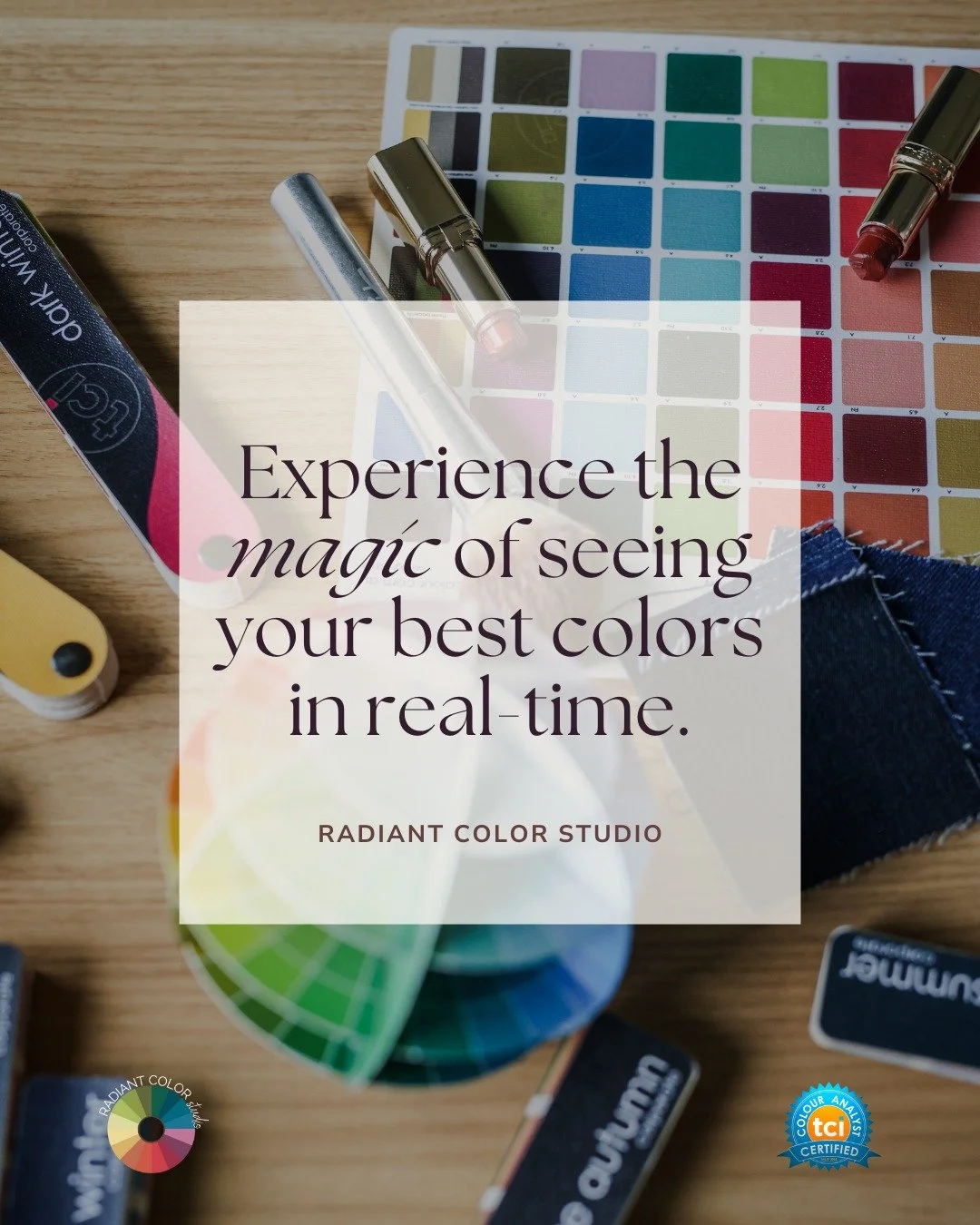 Experience the magic of seeing your best colors in real-time, with expert guidance and a personalized swatch book that&rsquo;s unique to you.

Say goodbye to guesswork and hello to a wardrobe that truly flatters! 🌈

Ready to discover the colors that